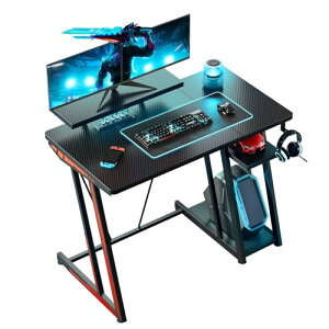 YeTom ゲーミングデスク 100cm 2段収納棚付き 高さ調整可能 カーボン製ゲームデスク 60cmモニター支架(eスポーツ/在宅ワーク対応)ブラック