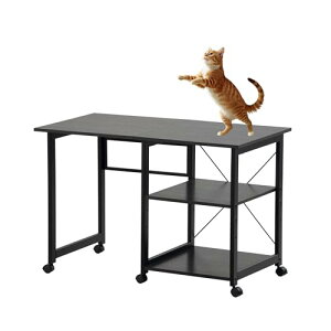 GiliMax パソコンデスク 折りたたみデスク 簡易デスク オフィスデスク 学習デスク 3段収納ラック キャスター付き 高耐久 木目調 (幅107, ダークブラウン)