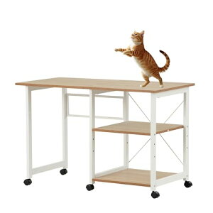 GiliMax パソコンデスク 折りたたみデスク 簡易デスク オフィスデスク 学習デスク 3段収納ラック キャスター付き 高耐久 木目調 (幅107, ナチュラル)