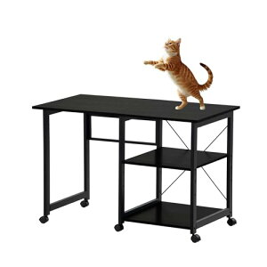 GiliMax パソコンデスク 折りたたみデスク 簡易デスク オフィスデスク 学習デスク 3段収納ラック キャスター付き 高耐久 木目調 (幅107, ブラック)