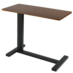 apollotech 昇降式サイドテーブル 机 高さ調節 サイドデスク 介護ベッドサイドテーブル キャスター付き (ブラウン)