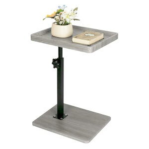 TAIVINN サイドテーブル キャスター付き ベッドサイド 木目調 昇降式 簡易型 コの字型 高さ調節可能 移動便利 ナイトテーブル 小さい 一人暮らし 食卓 小型 (グレー フレームタイプ キャスタ