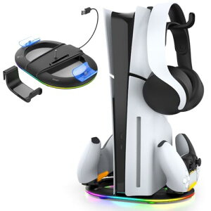 PS5 Pro/PS5 Slim �Ή� �c�u���X�^���h �R���g���[���[�f���A���[�d�Ή� PS5 Pro �R���g���[���[�[�d�h�b�N PS5 Pro �R���g���[���[�[�d�X�^���h 2�䓯���[�d �[�d�w�������v�t RGB �Ɩ����[�h (Black)