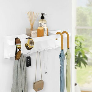 C-J-W アンブレラホルダー マグネット フック付き アンブレラスタンド トレー付き マグネット 傘立て 玄関ドア用 ホワイト 玄関 小物収納 ホワイト