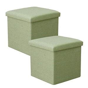 D's collection 折りたたみスツールボックス2個セット 約35×35×36cm 収納ボックス オットマン 耐荷重75kg (グリーン2個)