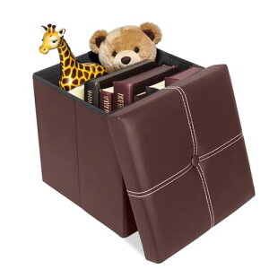 LONGSHINING 収納スツール 折りたたみ式 オットマン 幅30×奥行き30×高さ30cm 耐荷重80kg 収納ボックス 収納 足置き 椅子 踏み台 ボックススツール 持ち運びに便利 PUレザー リビング/玄関/寝室適用