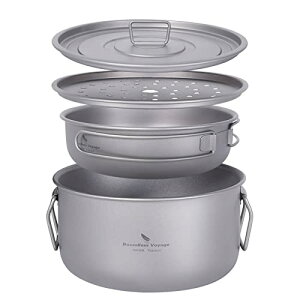 Boundless Voyage チタン 両手鍋 フライパン 蒸し鍋 多機能 クッカーセット 蒸し器 アウトドア キャンプ 調理器具 1.9L ポット フライパン リッド 蒸し目皿 四点セット 軽量キャンプクッカー 513g Ti