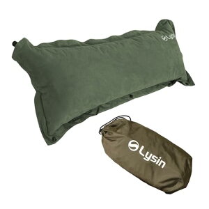 ライシン キャンプ 枕 自動膨張 スエード調 幅70cm ワイド設計 エアー ピロー モスグリーン 1個