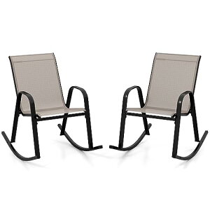 TANGKULA ガーデンチェア 2脚セット 肘掛け 耐荷重150kg ラウンジチェア パティオロッキングチェア 屋外用 揺れる椅子 快適な座り心地 通気性 耐久性 安定性 滑り止め 組み立て簡単 (ブラウン)