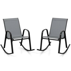 TANGKULA ガーデンチェア 2脚セット 肘掛け 耐荷重150kg ラウンジチェア パティオロッキングチェア 屋外用 揺れる椅子 快適な座り心地 通気性 耐久性 安定性 滑り止め 組み立て簡単 (グレー)