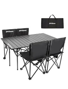 JPYiZren アウトドア テーブル チェア セット バーベキュー テーブル チェア アルミテーブル椅子 ベンチセット 軽量 折り畳み 組立簡単 収納バッグ付き アウトドア ピクニック BBQ お釣り テン