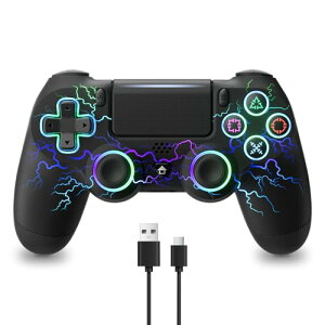 PS4 �R���g���[���[ ���C�����X ����/�L�� �z�[�����ʃX�e�B�b�N �w�ʃ{�^�� RGB���C�g TURBO�A�� �U������ 1000mAh�o�b�e���[ �W���C���Z���T�[���� 3.5mm�C���z���W���b�N P3/P4/P4 Pro/Slim/PC/�X�}�z