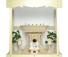 神棚 板葺一社宮〈I-22〉+神具セット（ハーフ・小）+神棚板+雲板（大）のセット