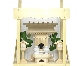 神棚 板葺一社宮 C型 小〈I-23〉+神具セット（ハーフ・小）+神棚板+雲板（小）のセット