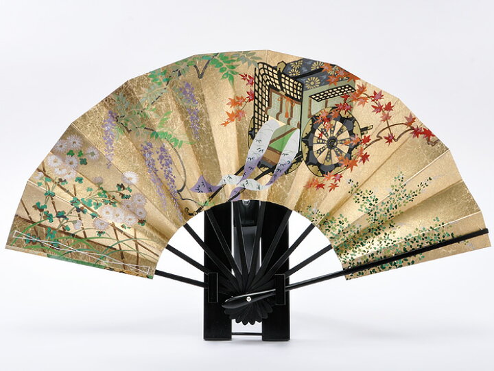 楽天市場】京扇子 高級飾扇 9.5寸 両金もみ箔 紅葉/御所車 両面絵入 桐 