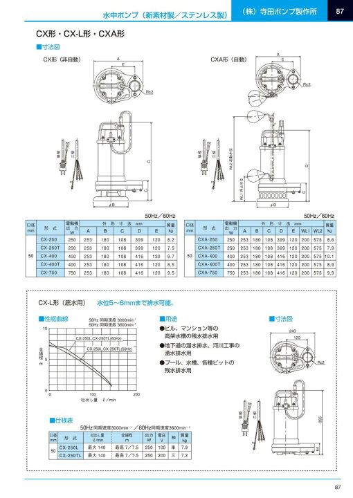 楽天市場】寺田ポンプ 水中ポンプ 非自動 汚物混入水用 排水ポンプ CX 
