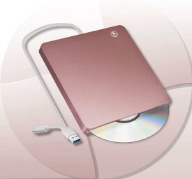 【新型】DVD/CDドライブ 外付け USB3.0 タッチ吸引式 USB A/Type-C両用 DVD/CD/VCD 読込み&amp;書込み ポータブル DVDドライブ Mac/Windows/Linux等対応 高速 薄型 DVD/CDプレイヤー (ピンク)