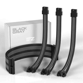 EZDIY-FAB 電源専用 PSUケーブル 延長スリーブモジュラーケーブル 、されたソフトケーブル24PIN / 8PINから6 + 2Pin / 8PINから4 + 4PIN-30CM 300MM+櫛 - 黒灰色