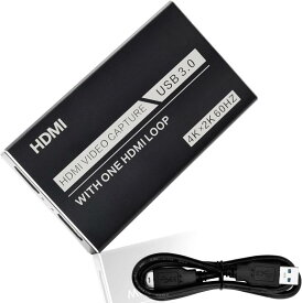 HDMI キャプチャーボード USB3.0 4K 60Hz パススルー 1080p 60fps ビデオ ゲームキャプチャー フルHD ビデオキャプチャー 内蔵 ゲーム実況生配信、会議、ライブビデオ配信、画面共有、録画に適用 コ