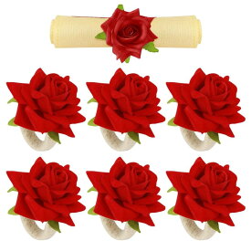 Getrays 6個 バラの花 ナプキンリング、 造花 薔薇 ナプキンホルダー 夕食のテーブルの装飾用、絶妙な 手作り シャンパン ロゼ ナプキンバックル ために 結婚式 披露宴 宴会 休日 パーティ テ