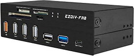EZDIY-FAB 5.25&quot;インチベイPCフロントパネル内蔵型カードリーダー、USB 3.1 Gen2 Type-Cポート、USB 3.0コンピューター用M2 SD MS XD CF TFカードをサポート、5.25インチコンピューターシャーシのフロン
