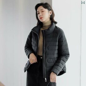 女性 プラスサイズ ダウンジャケット 軽量 ショート 韓国 ホワイトダック ジッパー スタンドカラー 冬 黒 グレー ピンク