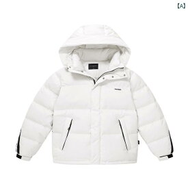 メンズ ダウンジャケット フード付き 冬 大きな プリント カフスリーブ ファッション マルチポケット アウター ホワイト