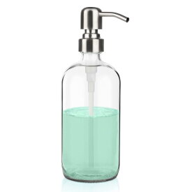 ガラス ハンドソープ 泡 詰め替え ディスペンサー - GLUBEE 透明 シャンプー ボトル - ステンレス ポンプ付き - 洗剤用詰め替え容器 - バスルーム キッチンに適し 450ML