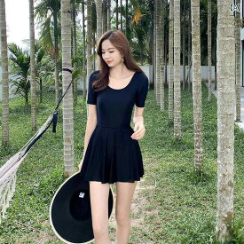女性 黒い 水着 新 ビーチ 保守的 スリム 腹カバー スカート ワンピース 韓国 バックレス カジュアル 綺麗 おしゃれ
