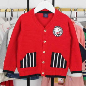 子供 キッズ ニット カーディガン セーター ジャケット ファッション おしゃれ 春秋 韓国 男の子 V ネック かわいい トップ ベビー 赤