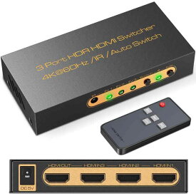 HDMI切り替え器2.0 3入力1出力 4k@60hzHDCP2.2HDR対応 リモコン付属PS5/PS4/Nintendo Switch対応