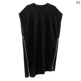 ダークカラー Tシャツ 女性用 レディース ドレス カジュアル スリム ファッション 半袖 ゆったり プルオーバー ラウンドネック バットスリーブ スカート ブラック