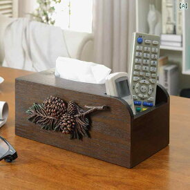 リモコン 収納 ボックス 多機能 雑貨整理 ペンホルダー デスクトップ テーブル ホーム リビング アメリカ 木製 ティッシュ 装飾 シンプル ウォールナット 松ぼっくり