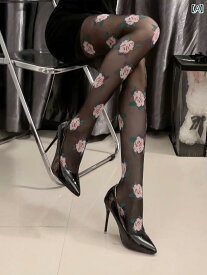 おもしろ 女性用 靴下 日本 シルク カラー ストッキング 防止 薄型 秋 かわいい おしゃれ 花柄 ブラック