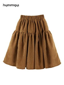 子供用 スカート 秋冬 ハーフ 女の子用 ベルベット 厚手 洋風 ロング コーデュロイ 茶色 グレー 黒