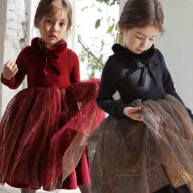 子供用プリンセスドレス 韓国 女の子 冬服 ベルベット クリスマス 新年 おしゃれ ファッション パーティー ブラック レッド