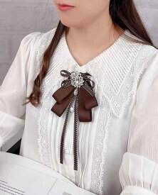 シャツ 襟 ブローチ 蝶ネクタイ 女性 ブラウン コーヒーカラー 弓 アクセサリー スカート トップ 装飾 ストリーマー ピン おしゃれ 綺麗 可愛い