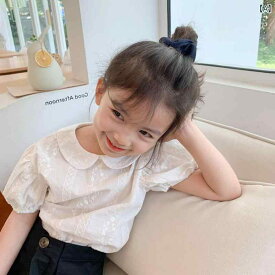 子供用シャツ 女の子 半袖 夏の新 人形 襟 レース 綿 トップス 小中型 向け 綺麗 おしゃれ 可愛い ラウンドカラー 韓国