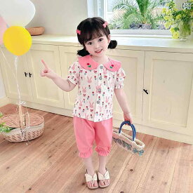 子供用シャツ スーツ 夏の小さな女の子 半袖 赤ちゃん サマードレス ツーピースセット 綺麗 おしゃれ 可愛い 韓国 ポリウレタン弾性繊維