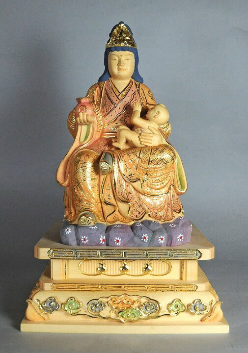 楽天市場】子安鬼子母神坐像 桧材 淡彩色仕上げ総高 1尺 （30cm 