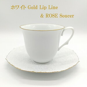 Jbv&\[T\ Cup&Soucer nzCgJbv  Gold Lip Line White Cup ROSE Soucer JAPANMADE    Lc Jbv \[T[ R[q[JbvZbg  a_ Ă v[
