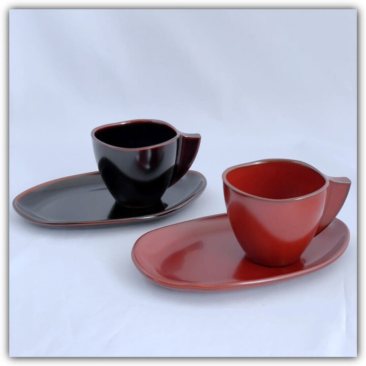 楽天市場】京漆器カップ＆ソーサー ゆがみ 古代朱＆溜 コーヒーカップ 