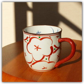 京焼 清水焼 マグカップ 花絵 赤 竹内陶遊 陶遊窯 単品 化粧箱入り　ミルクマグ コップ コーヒーカップ ティーカップ スープカップ 手づくり 和食器 焼き物 磁器 ギフト プレゼントに 卒業祝い お水・お茶・紅茶に 京都 磁器 かわいい お花 おしゃれ 300ml