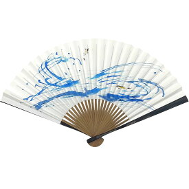 京扇子 漆喰扇子 波に鮎 7.5寸 22.5cm　おうぎ 京都 贈り物 プレゼント 職人 涼しい 工芸品 抗菌 抗ウイルス 消臭 おすすめ イラスト 口元を隠す 半げしょう