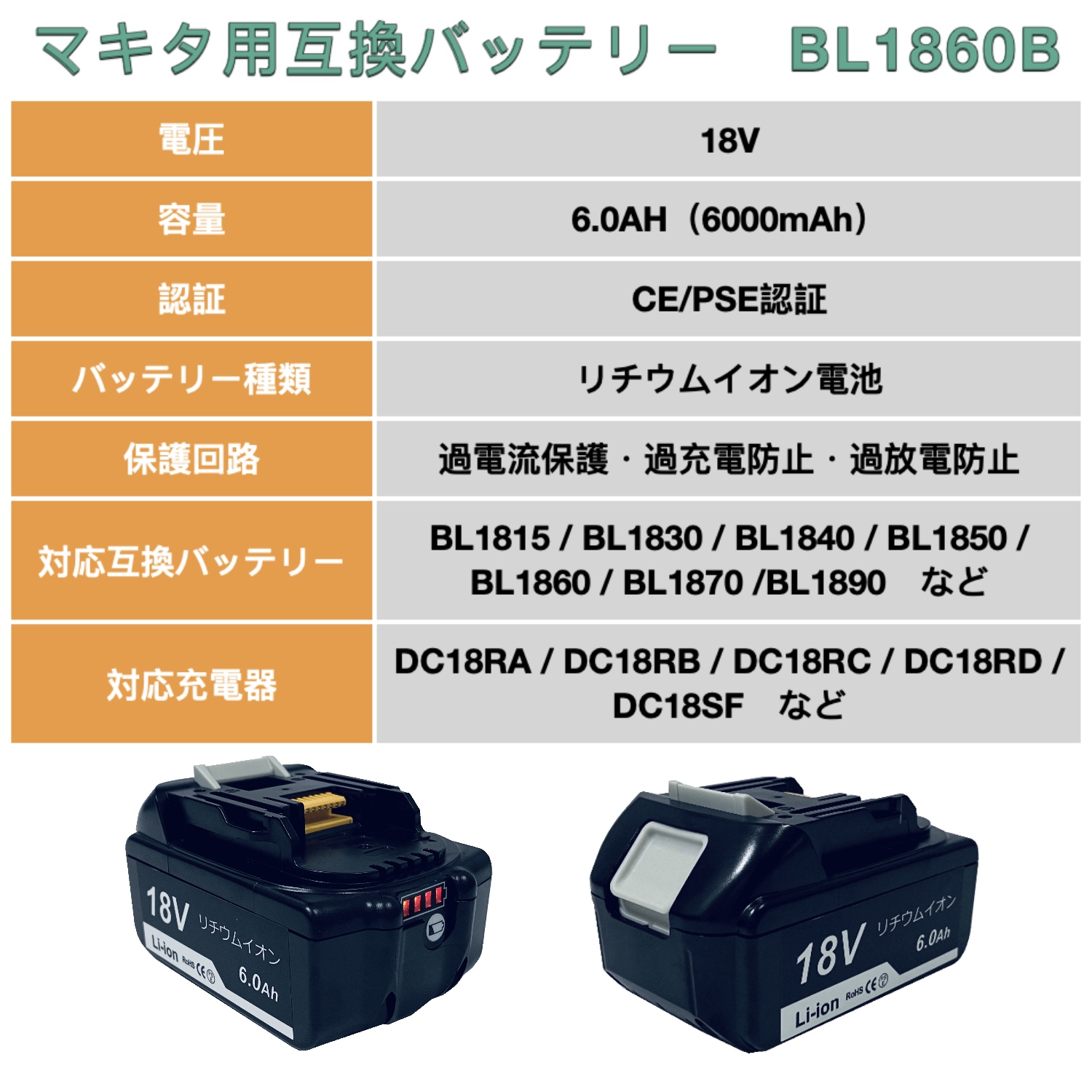 楽天市場】【あす楽対応】特別価格 BL1860B 互換社外品バッテリー 18v