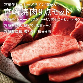 宮崎県産焼肉セット 宮崎牛シャトーブリアン 宮崎牛ホルモン 宮崎牛カルビ 宮崎牛味付けカルビ 宮崎県産豚バラ肉 宮崎県産豚肩ロース 観音池ポークウインナー 鶏モモ 9点セット お中元 贈答品 贈り物