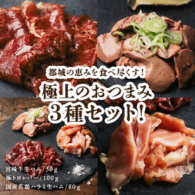 【ちょうどいい贅沢 大人の晩餐おつまみ三撰セット】極トロレバー、鶏ハラミ生ハム、宮崎牛生ハムを彩りよく詰め合わせ、晩酌や家飲みを贅沢に楽しむ美味しさあふれる三品セット 宮崎県 都城市 鶏肉 牛肉 ギフト 贈り物 大人向け 30代40代 美味しい 酒の肴 3種セット