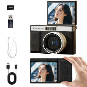 SRARデジタルカメラ1080p対応動画撮影4800万画素8倍デジタルズームAF自動フォーカス180度回転液晶モニターオートフォーカス接写モード自撮り対応2インチ画面32GBMicroSDカードが付属600mAhバッ…