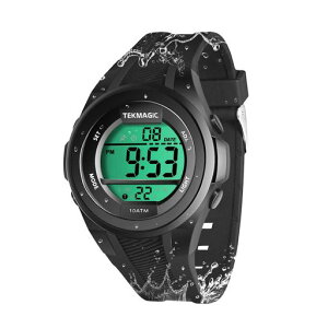 ボーイズ腕時計水泳、スキューバダイビング用100m水中ストップウォッチ、クロノグラフ、アラーム機能付き、デュアルタイムゾーン、12/24時間形式