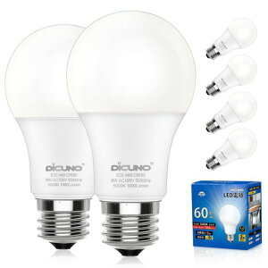 DiCUNO LED�d�� E26���� 60W�`���� �����F 1000lm 9W 5000K �����F��Ra90 �L�z���^�C�v ���P�x �����Ή� �ȃG�l ��ʓd���` �������Ή� 6��